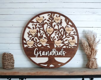 Segno personalizzato dell'albero genealogico, regalo personalizzato per la festa della mamma per la nonna, arredamento per la mamma, regalo di anniversario per i genitori, regalo per suo figlio papà premuroso