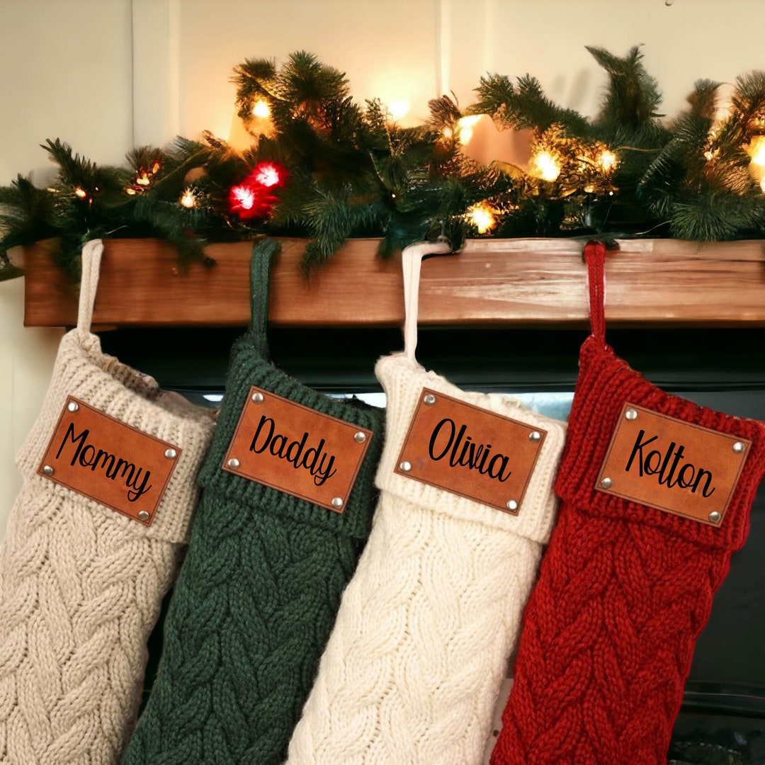 Family Christmas Stockings, Personalized Leather Patch Stocking