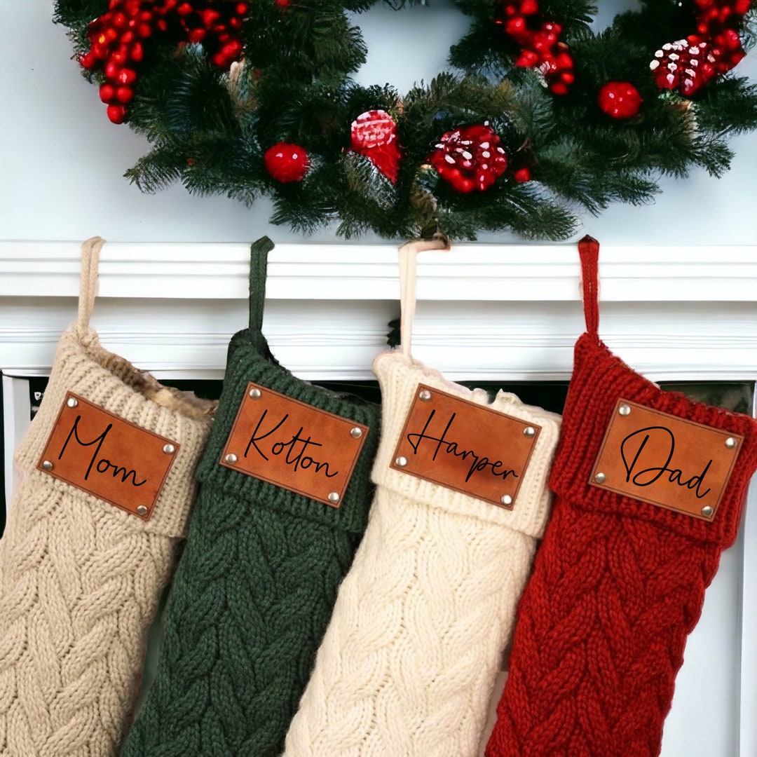 Family Christmas Stockings, Personalized Leather Patch Stocking