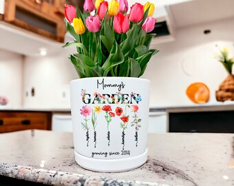 Personalisierter Keramik-Blumentopf für den Geburtsmonat, einzigartiges Muttertagsgeschenk für sie, Geschenk für Oma, Mutter, Frau, Töpfer-Pflanztopf für drinnen und draußen