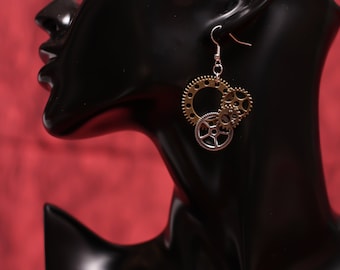 Steampunk Gear design dangle earrings for women