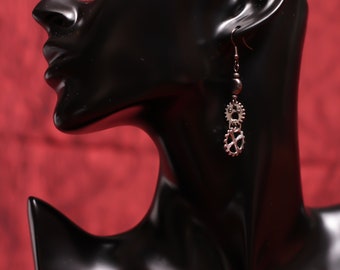 Tiny Chrome Gear Steampunk Style Dangle Earrings