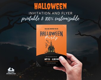Halloween Invitation and Flyer | Printable | 100% Customizable | Canva Template | Instant Download