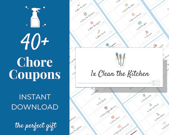 40 Printable Chore Coupons Cleaning Coupons Errand Coupons | Etsy