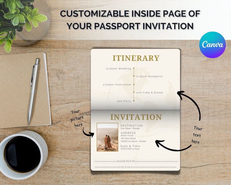 Personalized Passport Wedding Birthday Party Invitation image 2