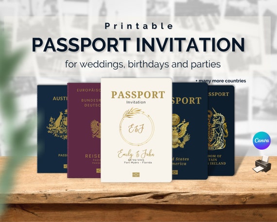 Personalized Passport Wedding Birthday Party Invitation 