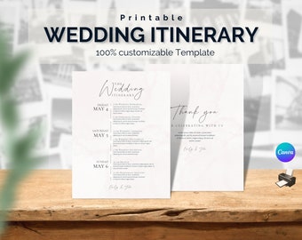 Template: Wedding Itinerary | 100% Customizable in Canva | Printable | Instant Download