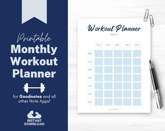 Printable Monthly Workout Planner for Goodnotes and all other Notes Apps | Instant Download