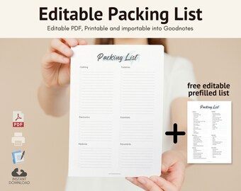 packing list pdf etsy