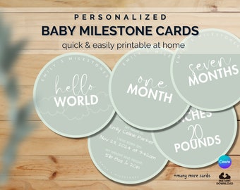 Personalized Baby Milestone Cards | Baby Shower Gift | 100% Customizable in Canva | Printable | Instant Download | Unlimited Prints