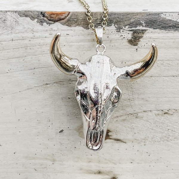 Cow Skull Necklace - Cowskull Necklace - Long Necklace - Country Western Necklace - Cowgirl Necklace - Cow Skull Jewelry -Cowskull Jewelry