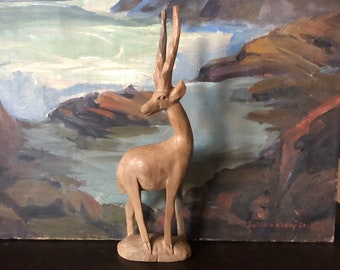 Vintage Large Hand Carved Gazelle Vintage Carved Wood Antelope Vintage Carved Gazelle Vintage Carved Antelope Mid Century Teak Sculpture