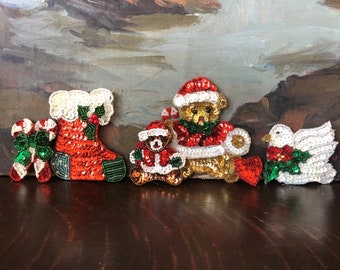 Vintage Large 5” Sequin Beaded Christmas Santa Head Applique Sew On Craft NEW