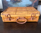 Vintage Wicker Suitcase Vintage Wicker Picnic Basket Vintage Sewing Basket Vintage Rattan Briefcase Vintage Wicker Basket w Loop Closure