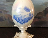 Vintage Luster Glazed Iridescent Egg on Deco Pedestal Base Stand