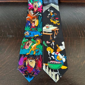 2 Vintage Cartoon Character Neckties Vintage Looney Toons Tazmanian Devil Necktie Vintage Donald Duck, Goofy & Pluto Tie Vintage Men&#39;s Ties