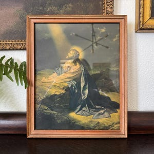 Vintage &quot;Christ In The Garden Of Gethsemane &quot; by Heinrich Hofmann Lithograph Vintage Jesus in the Garden Lithograph Vintage Religious Art