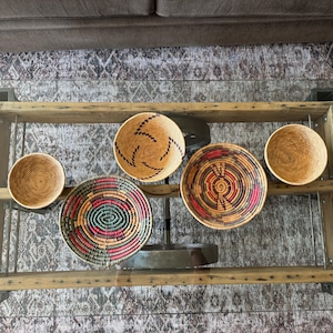 5 Vintage Handwoven Coil Baskets Vintage Ethnic Woven Coil Basket Bowls Vintage African Baskets Vintage Boho Decor Vintage Coil Baskets