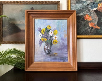 Late-20th Century Naïve Floral Still Life Oil Painting Framed
