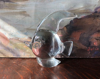 Vintage Art Glass Angel Fish Figurine Sculpture Paperweight Vintage Blown Glass Vintage Glass Vintage Art Vintage Glass Fish Paperweight