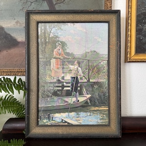 Antique Adrien Moreau &quot;Flirtation&quot; Lithograph Antique Framed French Lithograph Antique Framed Flirtation Lithograph Antique French Couple