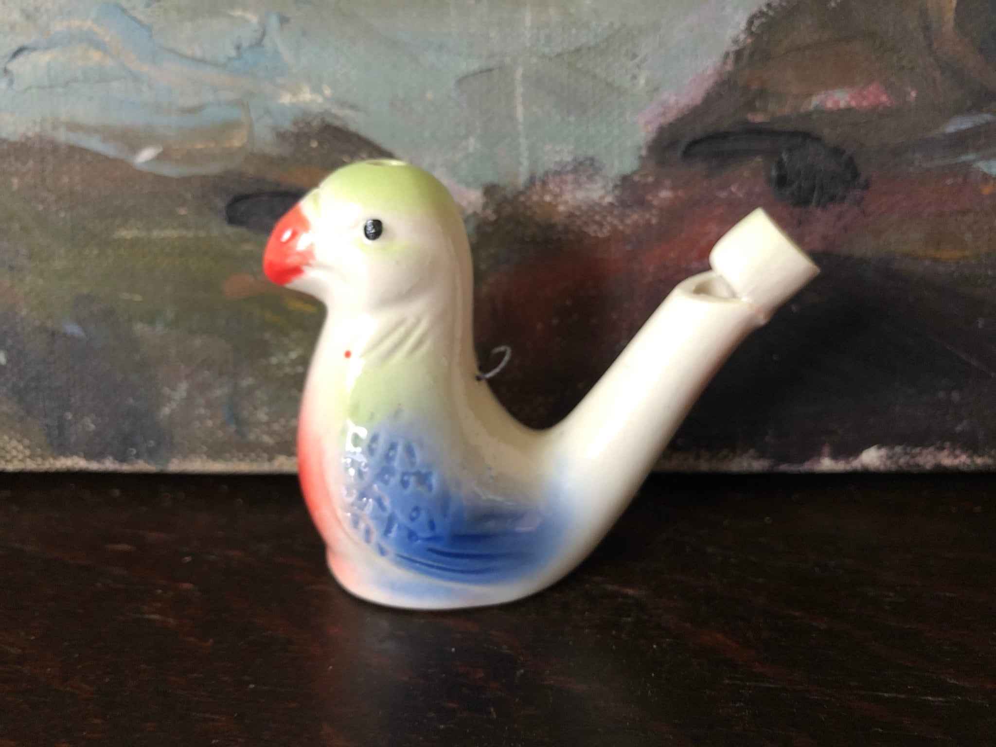 Small Ceramic Bird Whistle Cardinal Vintage Office Room Water Warbler Decoration 