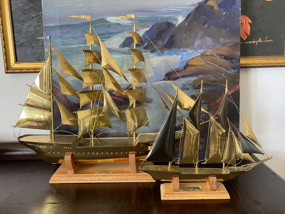 Vintage Brass Model Ship Set Vintage 1937 Portuguese Sagres Etsy