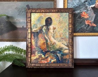 Mid-20th Century Nude Woman Portrait Impasto Oil Painting Framed