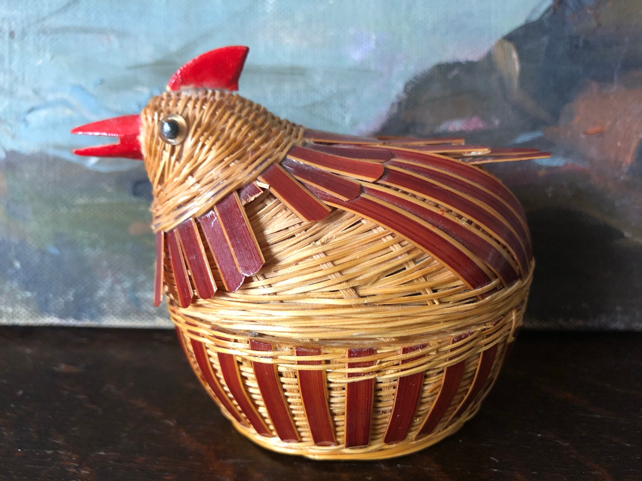 Vintage Wicker Chicken Basket Vintage Roosting Pollo Lidded Etsy
