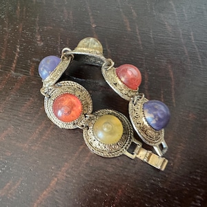 Mid-Century Cabochon Etruscan Revival Statement Link Bracelet