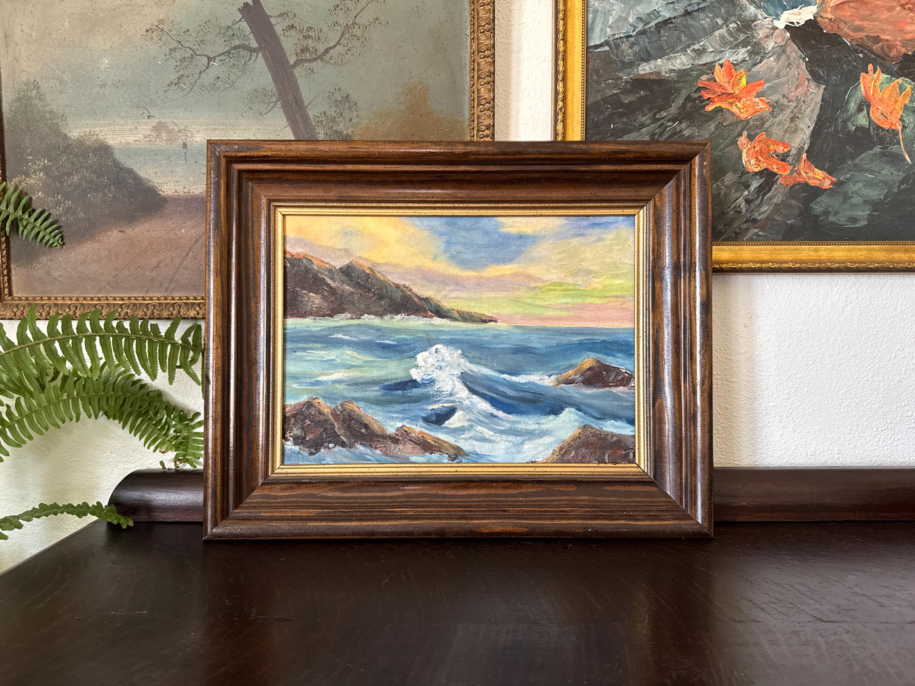 Mid-20th Century Colorful Seascape Impasto Oil Painting Framed - Etsy