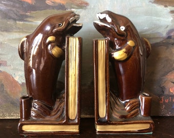 Vintage Windsor Moby Dick Bookends Desk Set Vintage Whale Library Bookends Vintage Whale Bookends Vintage Japanese Art Deco Dolphin Bookends