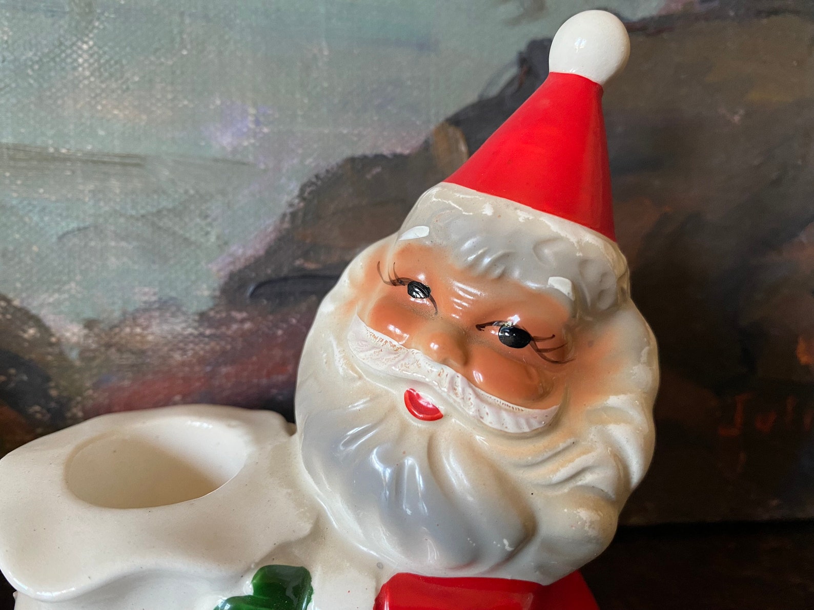 Vintage Mid Century Santa Candle Holders Vintage Frosted Etsy