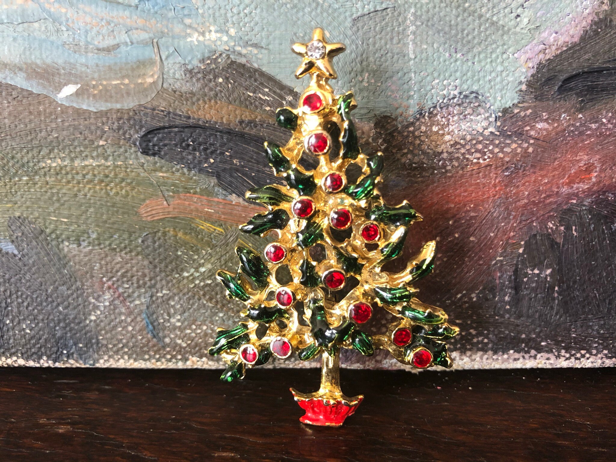 Vintage Holly Berry Christmas Tree Brooch Vintage Holly Berry