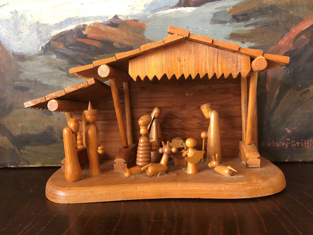 Vintage Handcrafted Olive Wood Nativity Set Vintage Primitive - Etsy