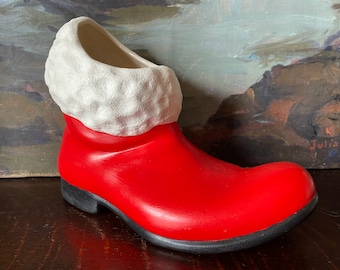 Vintage Mid Century Santa Boot Planter Vintage Mid Century Santa Boot Vase Vintage Hand Painted Santa Boot Vintage Christmas Boot Vase