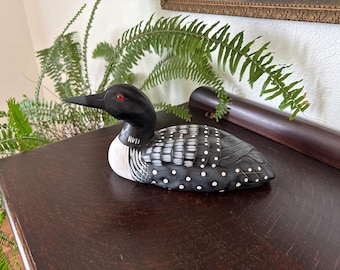 Vintage Hand-Carved Painted Wooden Loon Decoy Sculpture