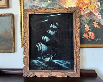 Vintage Ghost Ship Black Velvet Painting Vintage Velvet Ship Painting Vintage Black Velvet Painting Vintage Ghost Ship at Sea Painting