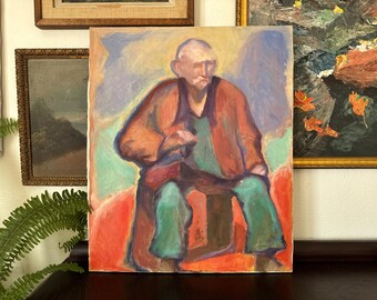 Mid-20th Century Expressionist Old Man Portrait Painting