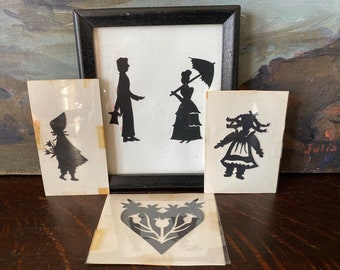 Vintage Hand Cut Silhouette Paper Art Vintage Framed Silhouette Vintage Portrait of a Girl Vintage Paper Art Vintage Silhouette Picture