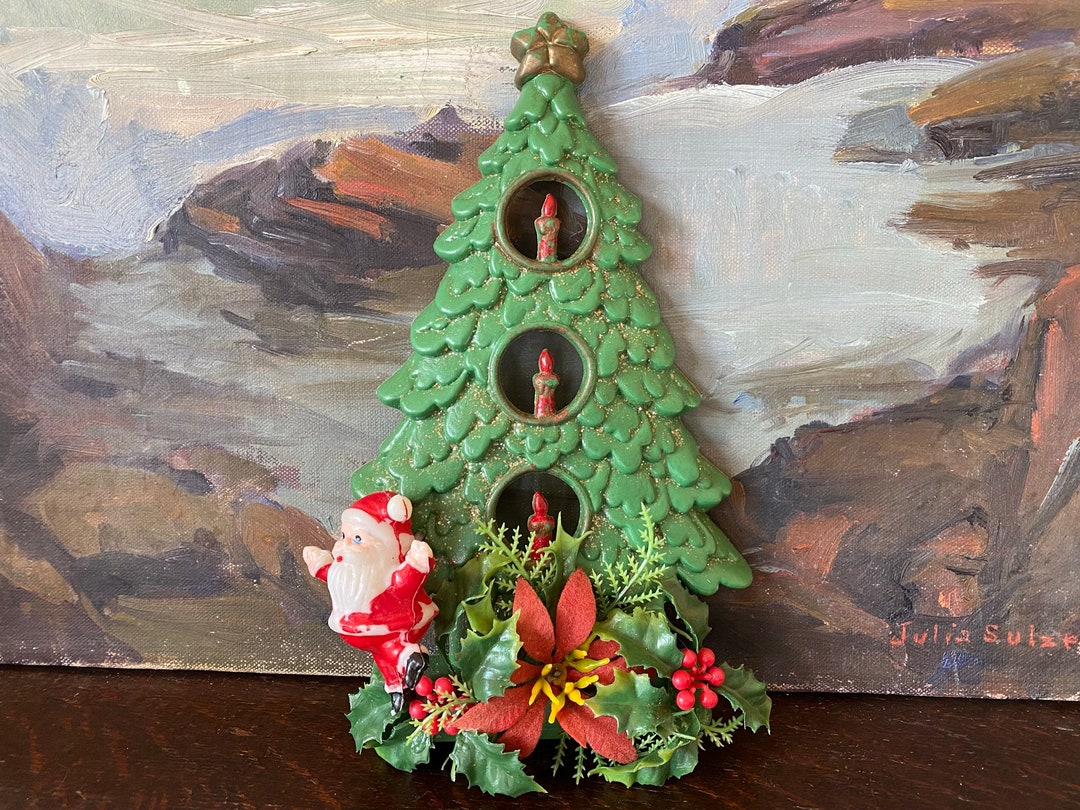 Vintage Molded Plastic Christmas Tree With Santa Claus Wall Etsy