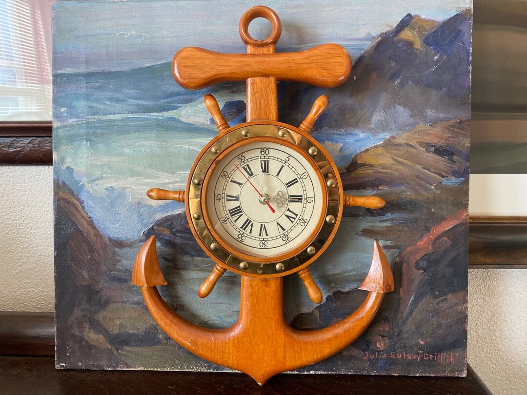 Vintage Large Wood Ship's Wheel Wall Clock Vintage Anchor Etsy
