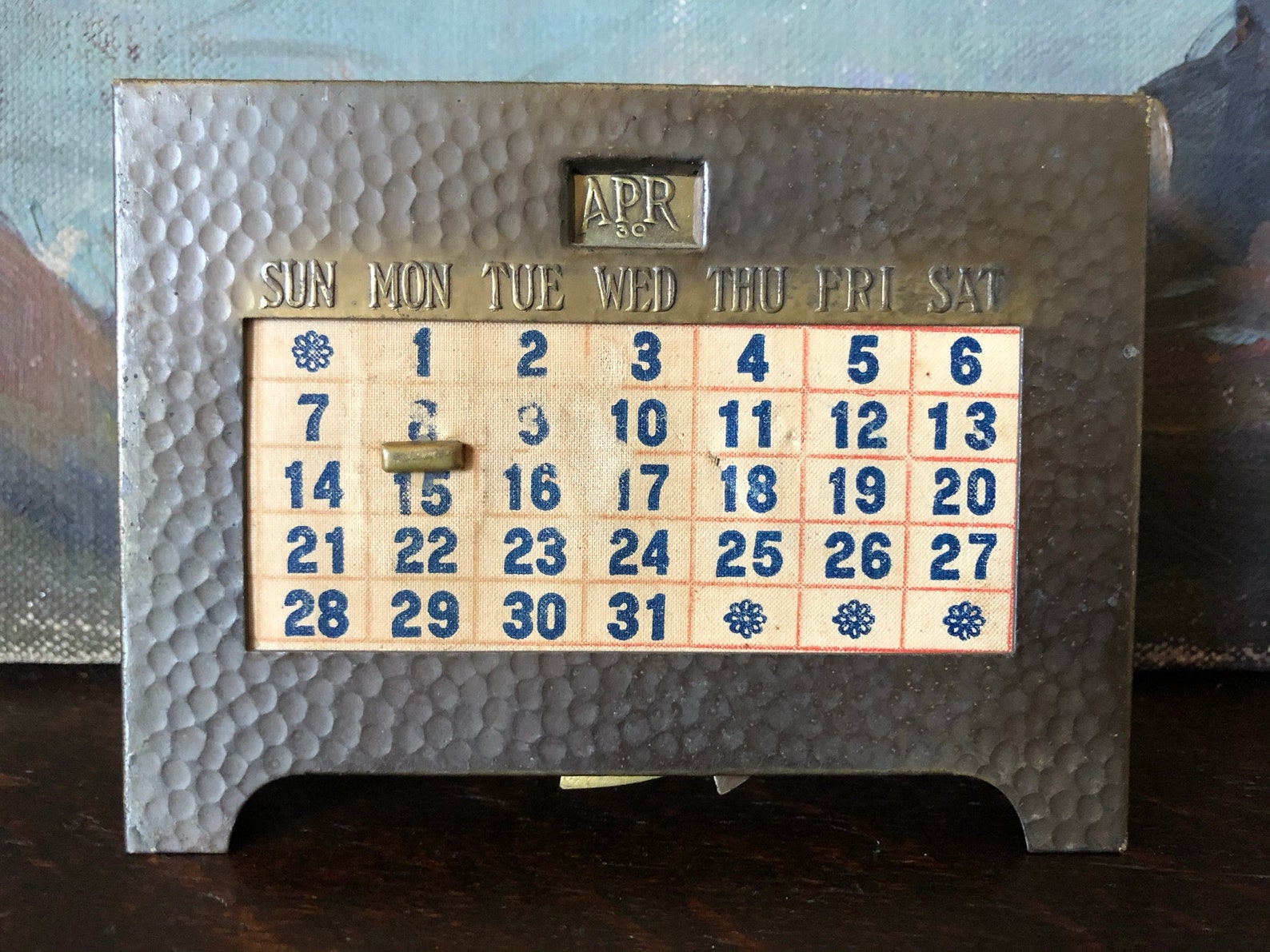 Vintage Hammered Brass Desktop Perpetual Date Calendar Vintage Etsy