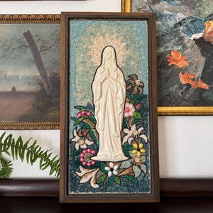 Vintage MCM Gravel Wall Art Vintage Virgin Mary Gravel Wall Art Vintage 1960s Gravel Art Vintage Pebble Gravel Wall Art Vintage Catholic Art