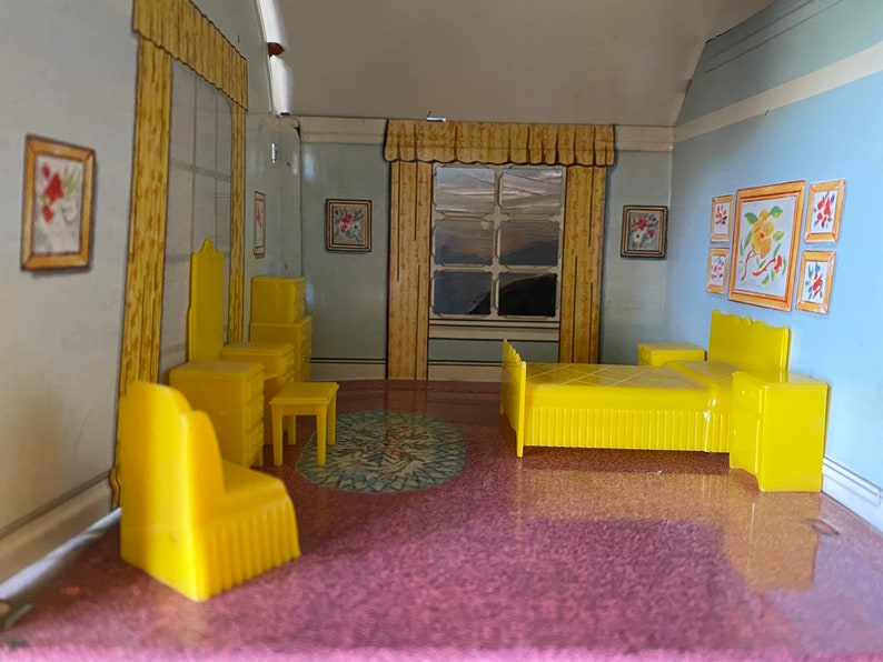 Vintage Marx Tin Litho Dollhouse With Dollhouse Furniture Etsy