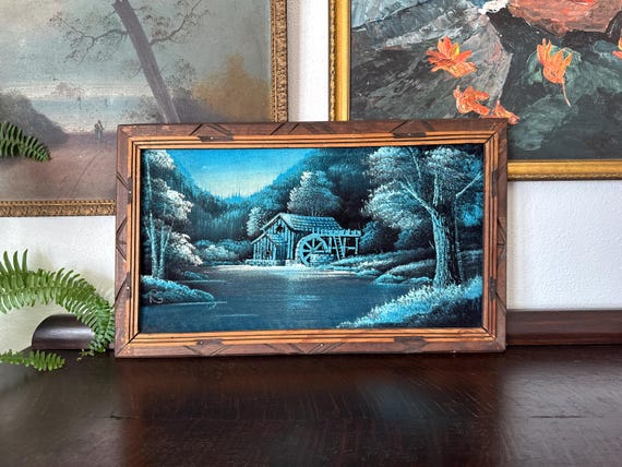 Mid-century Evening Landscape Black Velvet Painting Framed - Etsy