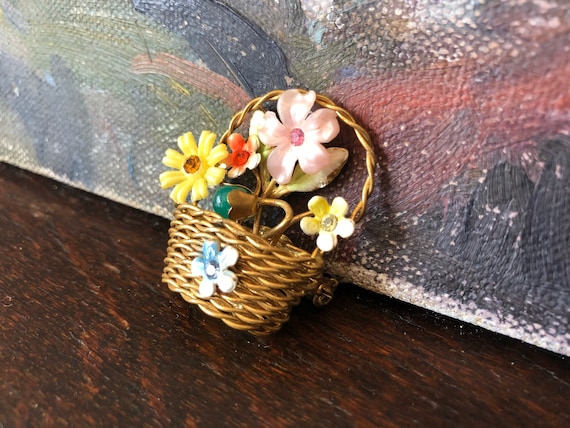 Vintage Austrian Flower Basket Brooch Vintage Aus… - image 3