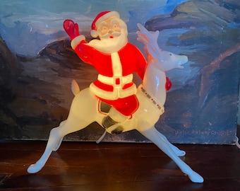 Vintage Celluloid Light-up Santa Claus on Reindeer Vintage