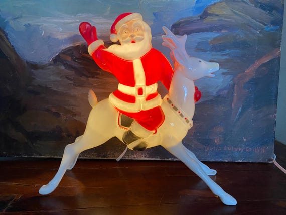 Vintage Celluloid Light-up Santa Claus on Reindeer Vintage