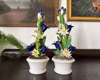 2 Vintage Italian Capodimonte Floral Topiaries Vintage Italian Floral Centerpieces Vintage Italian Porcelain Flowers Vintage Faux Botanicals